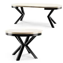 Runder ausziehbarer Esstisch, 3 Größen in einem Tisch, Durchmesser 120 cm, ausziehbare Tischlänge 158 cm und 196 cm, Metallbeine in Schwarz oder Weiß, Laminatplatte in den Farben Schwarz, Weiß, Eiche, Marmor, Beton