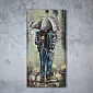 3D metaalkunst Man in de regen, 60x120cm