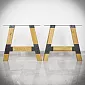 Design eiken massief houten tafelpoten met stalen effect metalen elementen, A-vormige tafelpoten, 71x80x8cm, set van 2 stuks