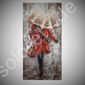 Art 3D en métal Femme sous la pluie, 60x120cm