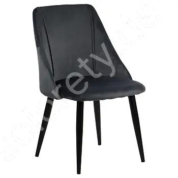 Gepolsterter Restaurantstuhl aus Samt, schwarze Beine, graue Farbe, 6030, Set mit 4 Stück