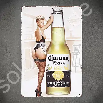 Plaque murale décorative &amp;amp;quot;Corona extra&amp;amp;quot; avec une femme sexy, dimensions 20x30 cm