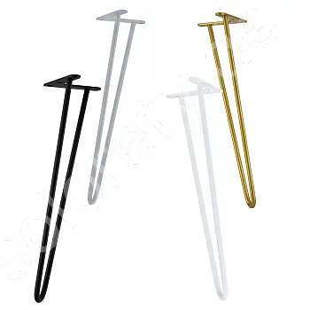 Haarspeldpoten voor de salontafel van twee Ø10 mm stalen staven, hoogte 43 cm - set van 4 poten, kleuren: zwart, wit, grijs, goud