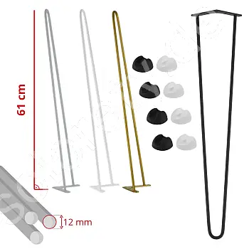 Pieds de table en tige ronde de 12 mm d&amp;amp;#039;une hauteur de 61 cm, lot de 4 pièces, couleur noir, blanc, gris ou doré