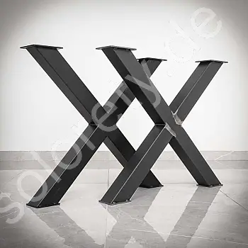 Pieds de table en acier massif en forme de X, hauteur 71 cm, largeur totale 82 cm, lot de 2 pièces.