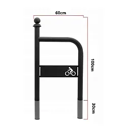Porte-vélos extérieur en acier avec logo de vélo, couleur noire, ancré dans du béton, taille 100x60 cm