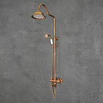 Système de douche style rétro, laiton, couleur bronze antique, finition céramique, h 1360 mm