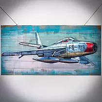 3D metalen wanddecoratie, wanddecoratie - Blauw vliegtuig, afmeting 120x60 cm