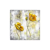 Tableau métal 3d, oeuvre, fleurs jaunes, dans les tons pastel, dimensions 60x60 cm