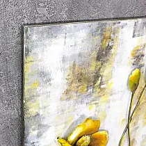 3D-Metallbild, Kunstwerk, gelbe Blumen, in Pastelltönen, Maße 60 x 60 cm