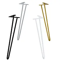 Haarspeldpoten voor de salontafel van twee Ø10 mm stalen staven, hoogte 43 cm - set van 4 poten, kleuren zwart, wit, grijs, goud