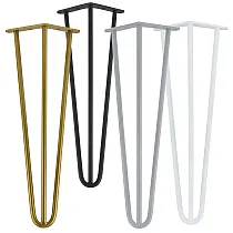 Elegante Hairpin-Beine für einen Couchtisch aus drei Ø12 mm Stahlstäben, Höhe 43 cm - Set mit 4 Beinen, Farben schwarz, weiß, grau, gold