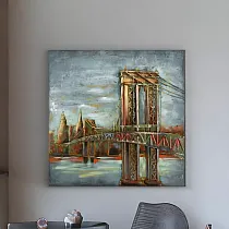 Peinture métal 3D Pont de Brooklyn au crépuscule, 80x80cm