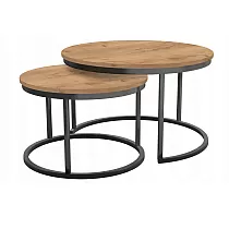 Ronde salontafel set twee in één, hoogte 47 cm en 40 cm, diameter 75 cm en 58 cm, laminaat blad kleuren zwart, wit, eiken, marmer, beton