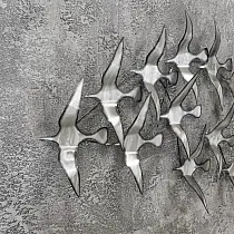 3D-Wanddekoration aus Metall, Vogelschwarm, 58x132cm