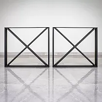 Duurzame tafelpoten, vierkante vorm met X-vulling, breedte 80 cm, hoogte 71 cm, kleur zwart, set van 2 stuks