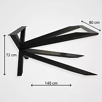 Asymmetrisch monolithisch metalen tafelframe in zwarte kleur voor grote tafelbladen, hoogte 72 cm, breedte 80 cm, lengte 140 cm
