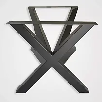 Asymmetrisches monolithisches Tischgestell aus Metall in schwarzer Farbe für große Tischplatten, Höhe 72 cm, Breite 80 cm, Länge 140 cm