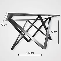 Handgemaakt 3D stalen tafelonderstel Triangles met bladsteun, voor grote tafels, lengte 130 cm, breedte 70 cm, hoogte 72 cm
