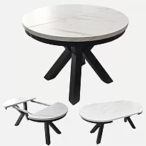 Kompakter runder ausziehbarer Esstisch, 3 Größen in einem Tisch, Durchmesser 100 cm, ausziehbare Tischlänge 138 cm und 176 cm, Laminatplatte in den Farben Schwarz, Weiß, Eiche, Marmor, Beton
