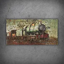 3D-Wanddekoration aus Metall, Retro-Dampflokomotive, 60 x 100 cm
